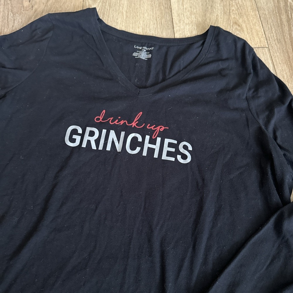 Lane Bryant Women's "Drink Up‎ Grinches" Christmas LS Black Tee Size 18/20